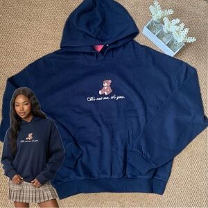 Edikted Teddy Bear Hoodie Navy Oversized S NWT